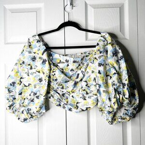 Tanya Taylor Alondra White Floral Print Off Shoulder Crop Top Women's Size 6